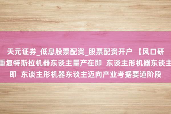 天元证券_低息股票配资_股票配资开户 【风口研报】宇树科技闪电过会重复特斯拉机器东谈主量产在即  东谈主形机器东谈主迈向产业考据要道阶段