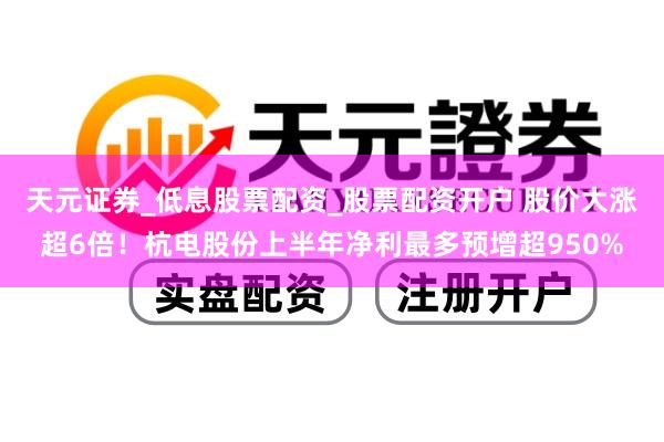 天元证券_低息股票配资_股票配资开户 股价大涨超6倍！杭电股份上半年净利最多预增超950%