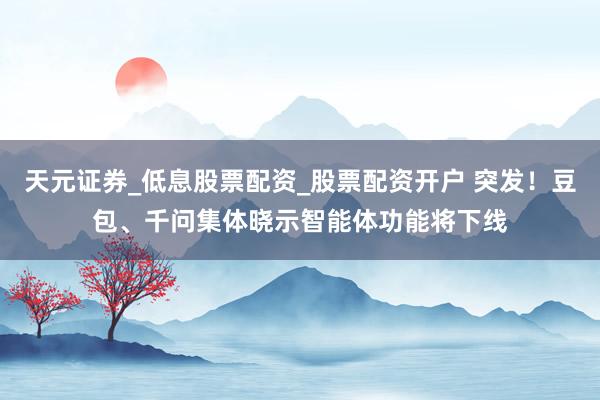 天元证券_低息股票配资_股票配资开户 突发！豆包、千问集体晓示智能体功能将下线