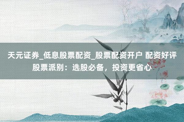 天元证券_低息股票配资_股票配资开户 配资好评股票派别：选股必备，投资更省心