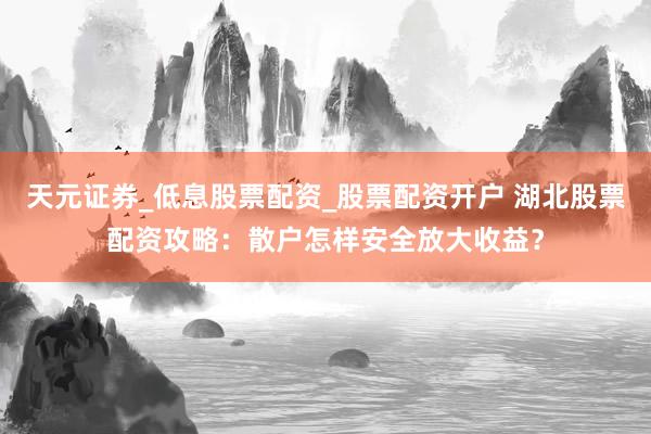 天元证券_低息股票配资_股票配资开户 湖北股票配资攻略：散户怎样安全放大收益？