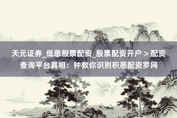 天元证券_低息股票配资_股票配资开户 > 配资查询平台真相：钟教你识别积恶配资罗网